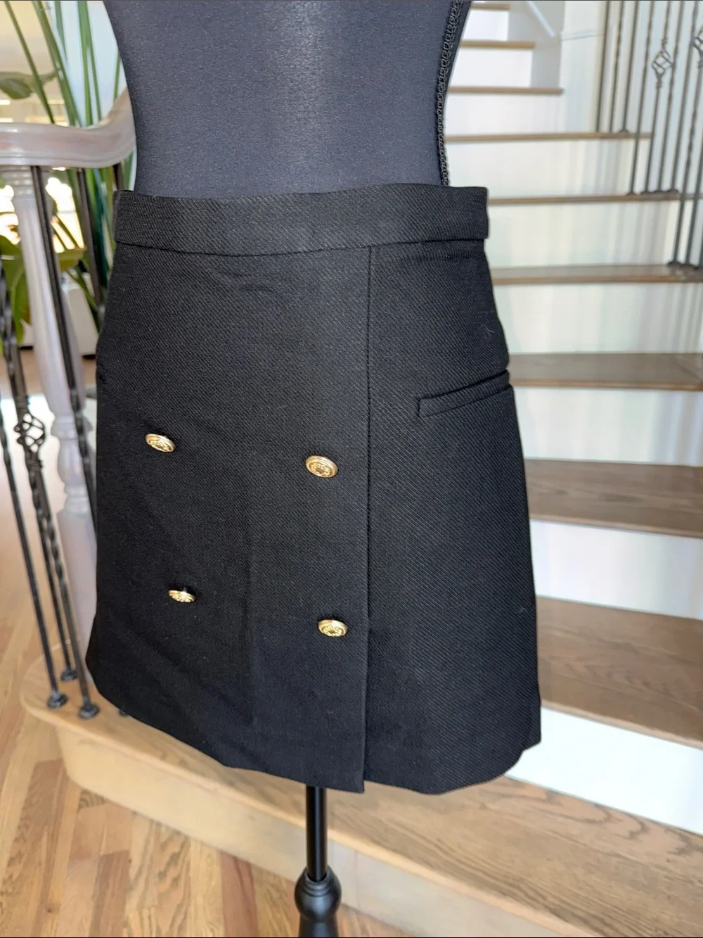 H&M Classic Black Double-Breasted Mini Skirt with Gold Buttons (US 6)